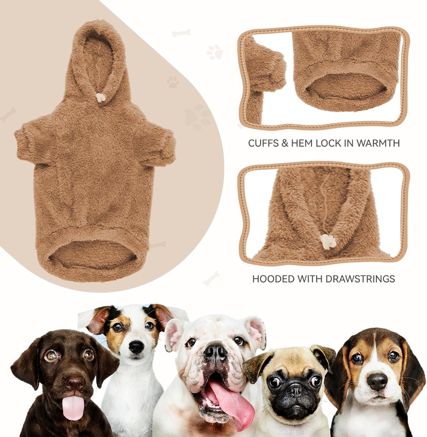 Fuzzy Dog Sweaters for Large Dogs Dog Hoodie Soft Double-Sided Plush Pet Sweater Fleece Pet Clothes Coats Hoodie Sherpa Hooded Sweatshirt