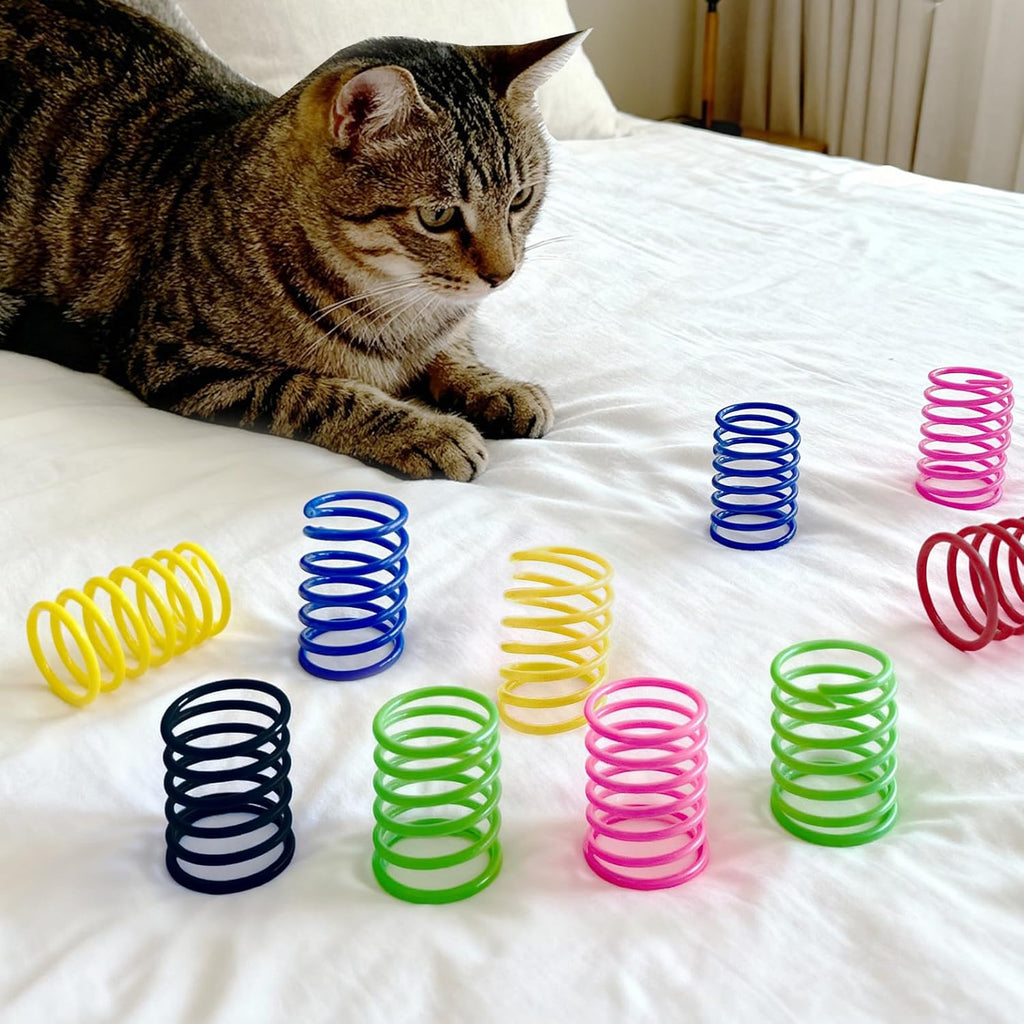 6Colors Plastic Spring Cat Toys, 60 Pack Spiral Springs for Indoor Cats to Swat, Bite, Hunt, Interactive Toys for Cats and Kittens