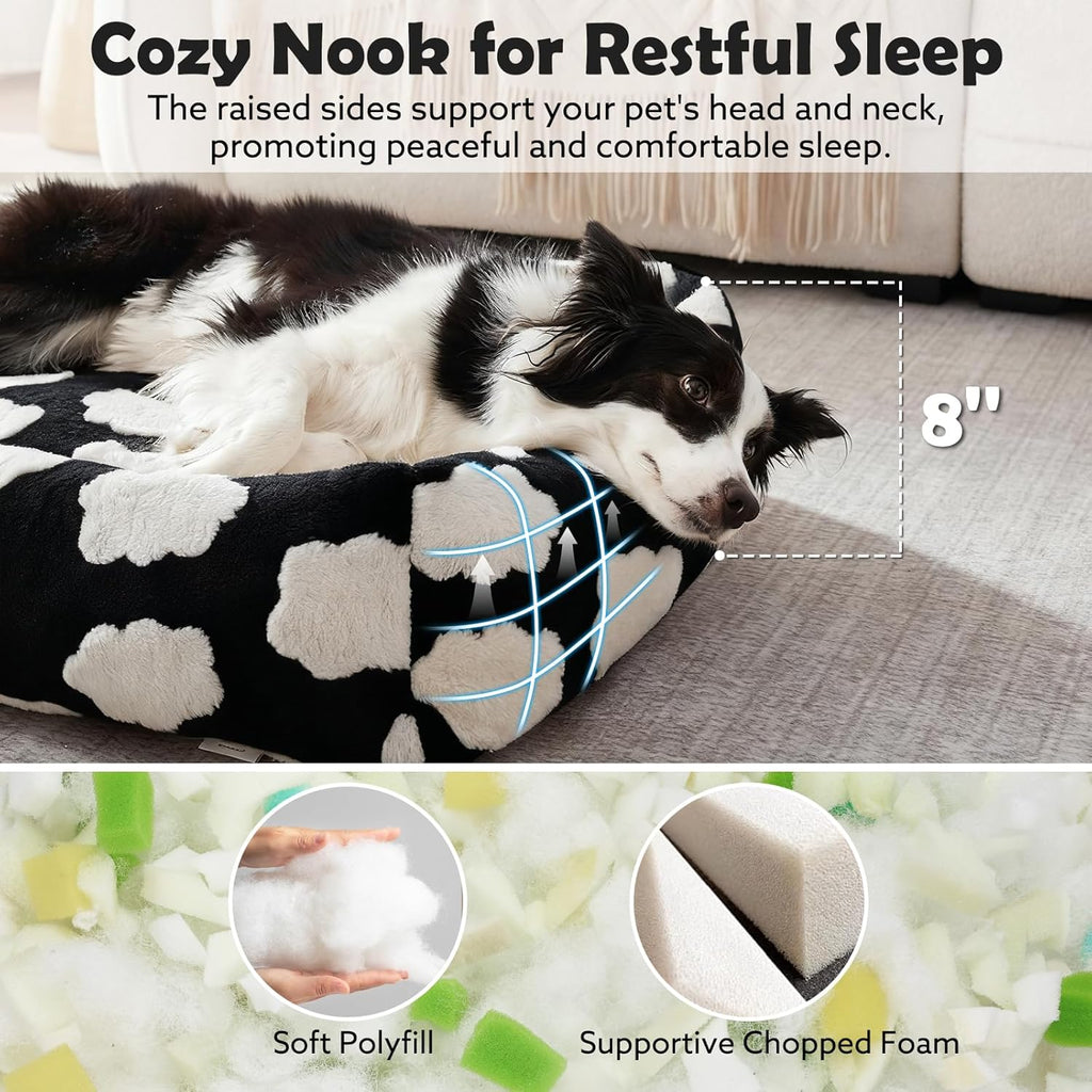 Large Dog Beds Large Sized Dog, Rectangle Washable Orthopedic Pet Bed with Removable Zipper Cover, Cute Soft Calming Puppy Pet Bed with Jacquard Shaggy Plush & Non Skid Bottom