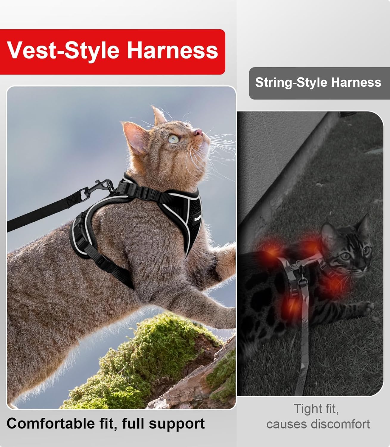 Cat Harness and Leash for Walking Escape Proof Soft Adjustable Cat Leash Breathable Comfortable Vest Easy to Wear Kitten Harness for Outdoor Travel Black