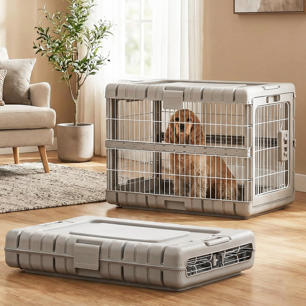 Foldable Steel Dog Crate with Wheels (28")