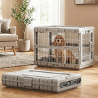 Foldable Dog Crate for Medium Dogs - 28" L Collapsible Dog Kennel No Tools Required with 4 Sides Steel Cage for Dogs Indoor, Portable Carrier with 2 Smooth Wheels for Travel