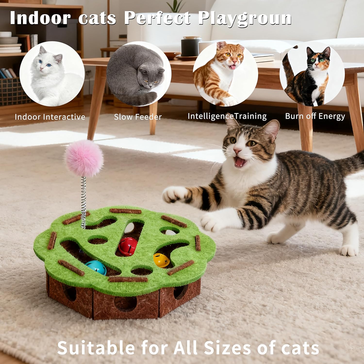 Interactive Cat Toy Puzzle Toys for Indoor Cats Felt Maze Box Kittern Toys Pet Cat Games Self Play Fun Exercise Hide Seek Moving Cat Toy for Bored Cats Encourages Hunting Instincts