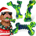 Indestructible Dog Chew Toys for Aggressive Chewers: 3-Pack Peanut Butter Nylon Chew Bones for Medium & Large Dogs 25–80 lbs, Tough Chewable Shapes, Long-Lasting Holiday Dog Gift (Green)