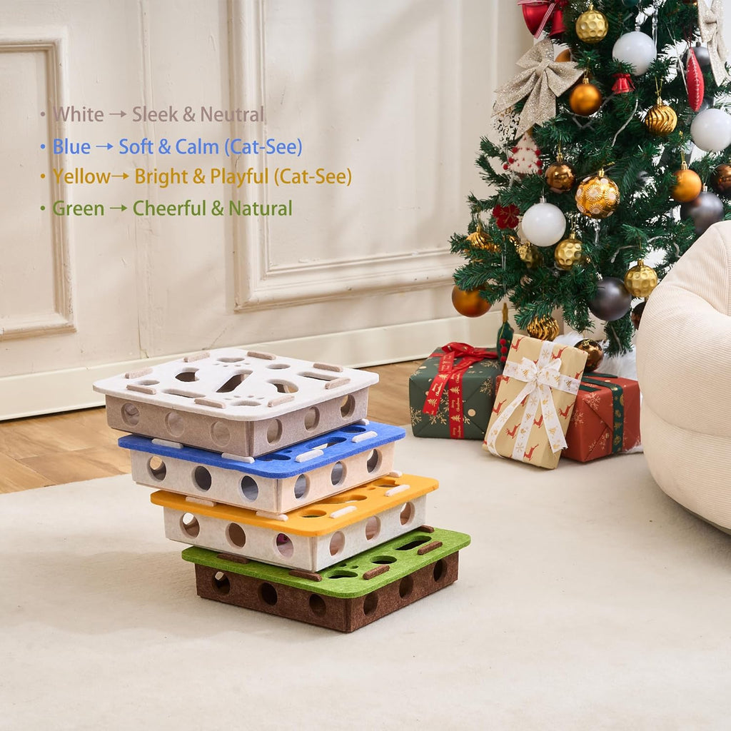 Interactive Cat Toy Puzzle Toys for Indoor Cats Felt Maze Box Kittern Toys Pet Cat Games Self Play Fun Exercise Hide Seek Moving Cat Toy for Bored Cats Encourages Hunting Instincts