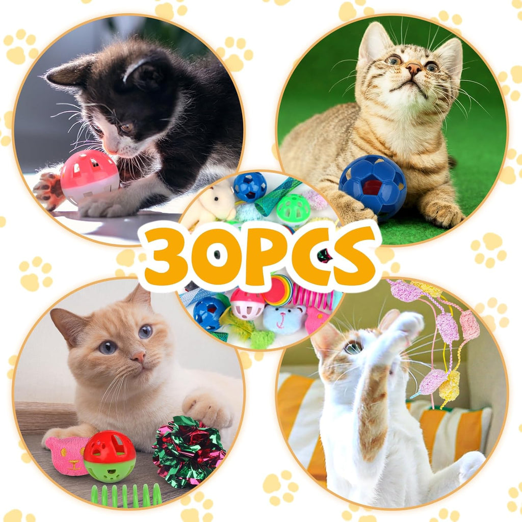30 Pcs Cat Toy Kitten Toys Set, Interactive Cat Toy Wand Cat Springs Ball Toy with Bells, Cat Toys for Bored Indoor Cats, Gift Box Styles