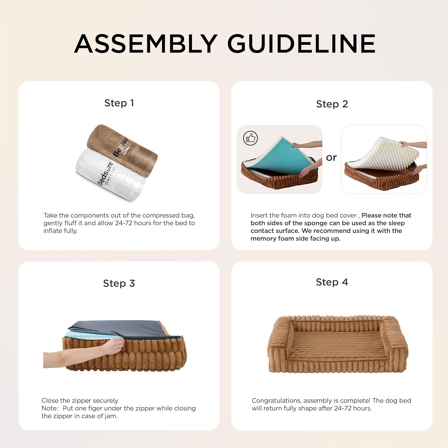 Orthopedic Dog Beds for Extra Large Dogs, Waterproof Memory Foam XL Pet Bed with Sides, Non-Slip and Egg-Crate Foam Big Dog Couch Sofa with Washable Removable Corduroy Cover, Grey