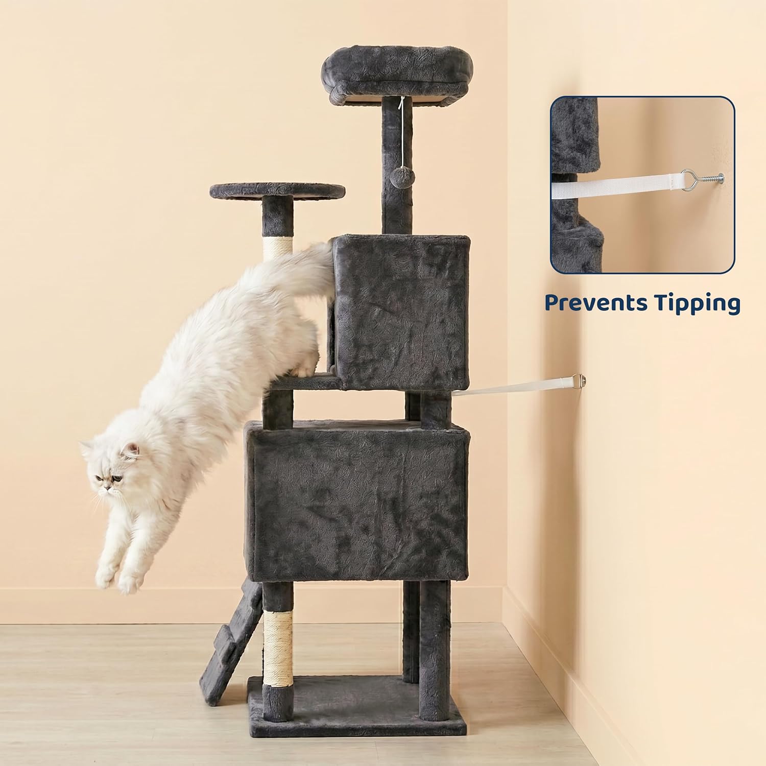Multi-Level Cat Tree with 2 Condos, Ladder & Sisal Posts (Dove Beige)