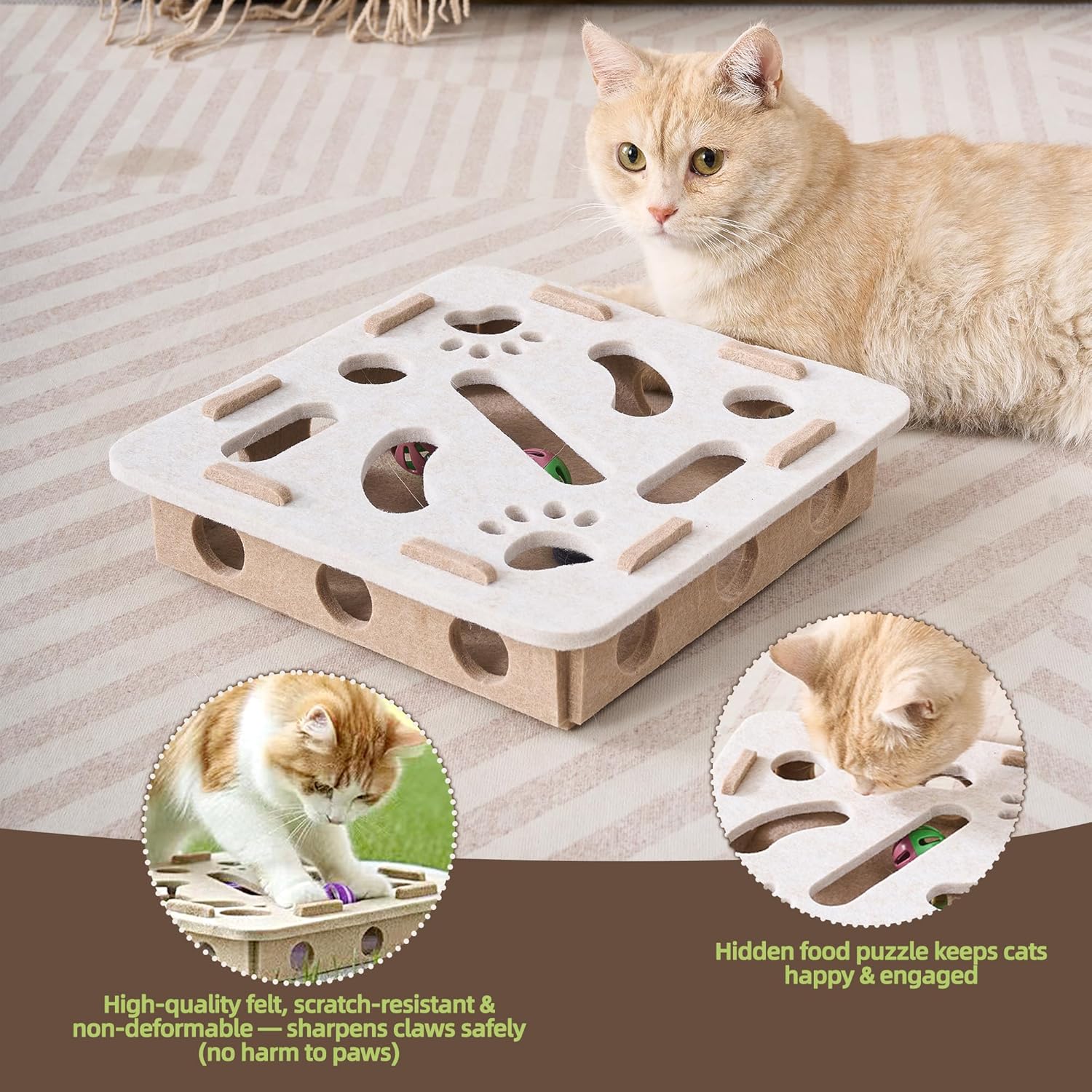 Interactive Cat Toy Puzzle Toys for Indoor Cats Felt Maze Box Kittern Toys Pet Cat Games Self Play Fun Exercise Hide Seek Moving Cat Toy for Bored Cats Encourages Hunting Instincts