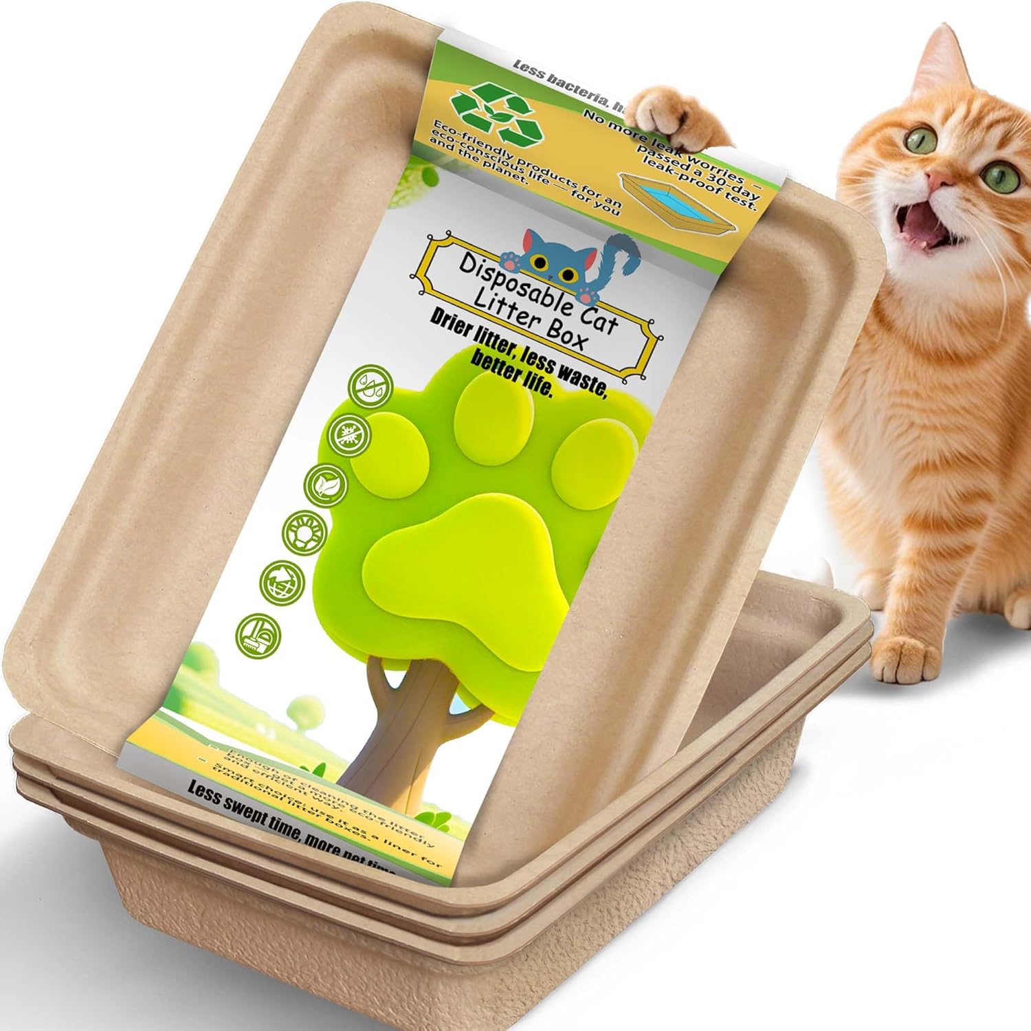 Litter Boxes for Cats  Leak-Proof Sustainable for Indoor/Travel Use Standalone or as Liner 4-Pack