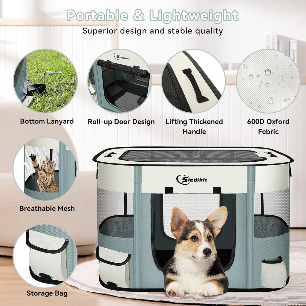 Dog Cat Playpen, Pet Puppy Portable Playpens for Outdoor Travel Crate, Indoor After Surgery Use, Foldable Dog Kennel Tent for Rabbit or Small Animals and Tent Stakes