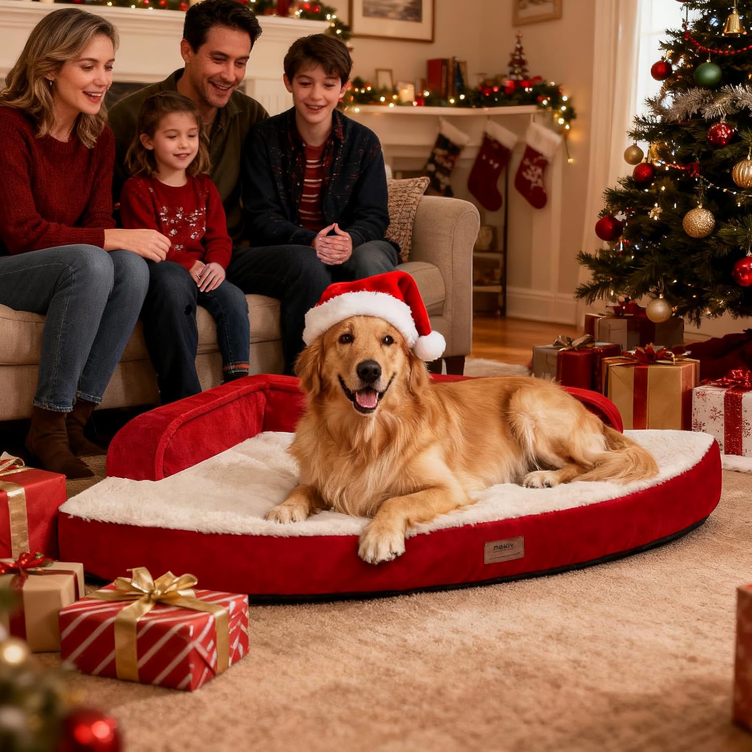 Large Dog Bed - Orthopedic Egg-Crate Memory Foam Dog Beds with Removable Washable Cover, Waterproof Pet Beds with Non-Slip Bottom, (Red)