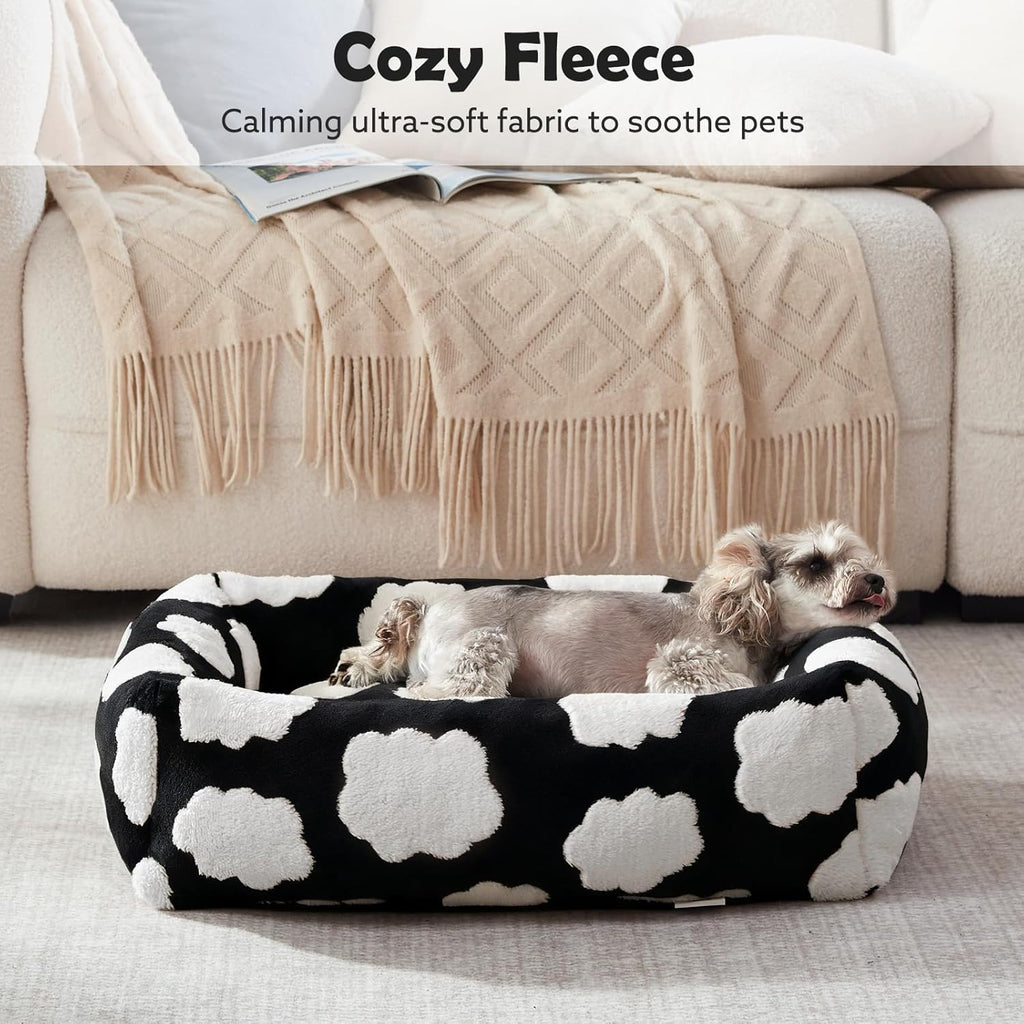 Large Dog Beds Large Sized Dog, Rectangle Washable Orthopedic Pet Bed with Removable Zipper Cover, Cute Soft Calming Puppy Pet Bed with Jacquard Shaggy Plush & Non Skid Bottom