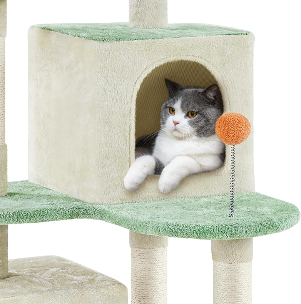 Cat Tree Tower, Multi-Functional Activity Center w/Cat Paw-Shaped Platform, Scratching Posts, 2 Condos and Dangling Balls for Indoor Cats to Relax