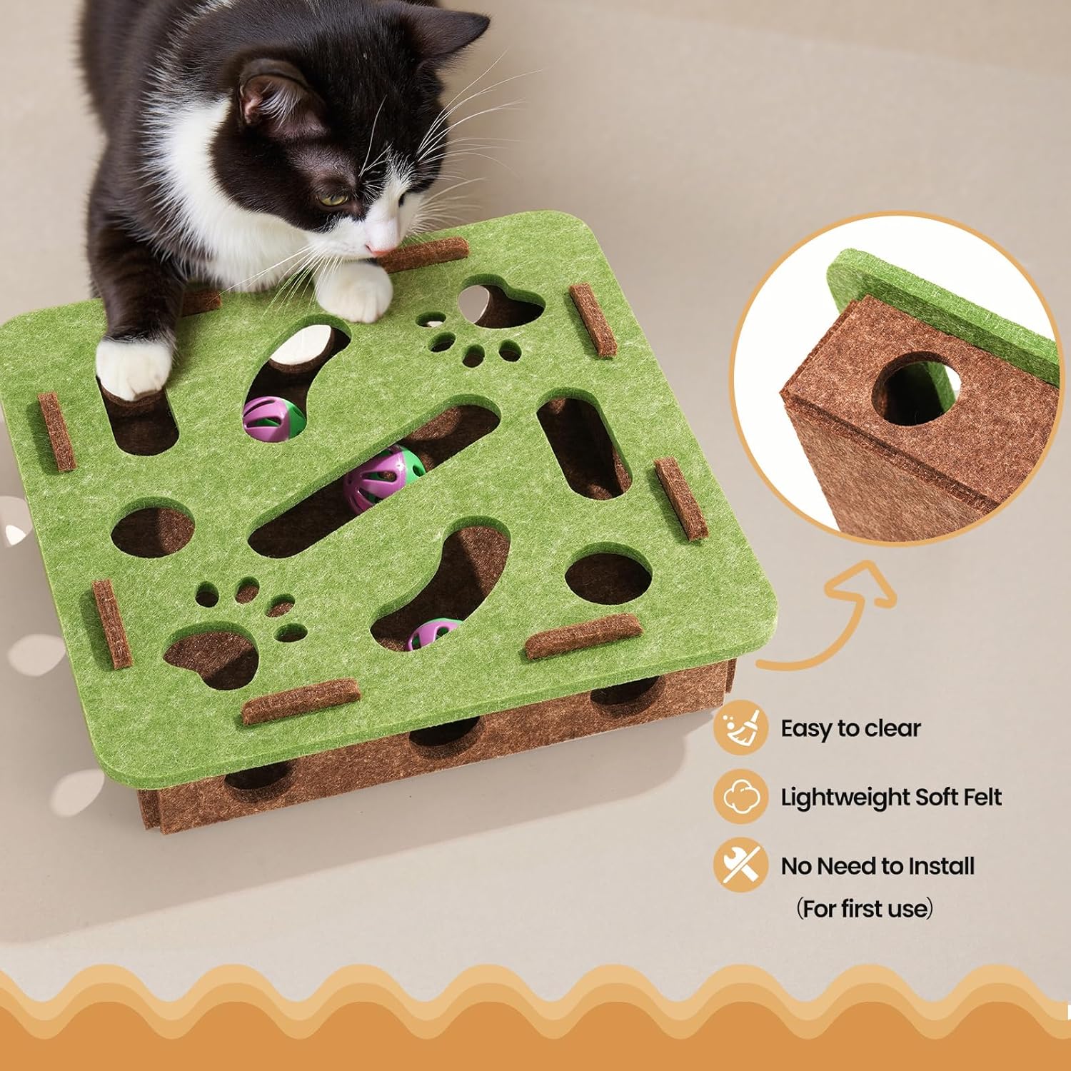 Interactive Cat Toy Puzzle Toys for Indoor Cats Felt Maze Box Kittern Toys Pet Cat Games Self Play Fun Exercise Hide Seek Moving Cat Toy for Bored Cats Encourages Hunting Instincts