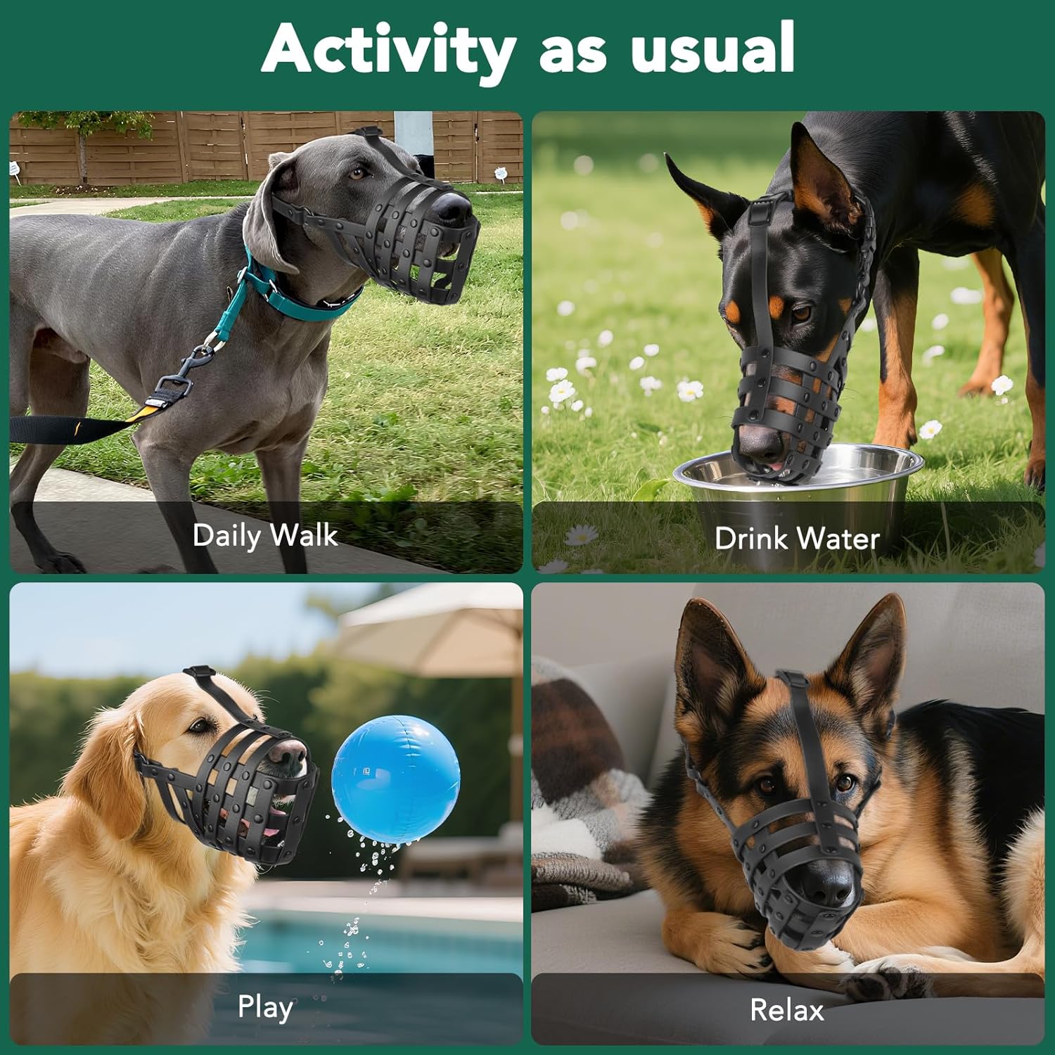 Dog Muzzle for Medium Large Dogs, Humane Basket Muzzle, Soft & Lightweight & Adjustable | Anti Biting Chewing Eating, Suits Training Walks Grooming Vet Visits, Drink & Pant Easily