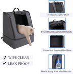 Portable Cat Travel Litter Box with Zipped Waterproof Bag,No Collapse with Hard Base Insert at Bottom, No Leakage, No Smell, Easy to Carry, Easy to Use in Hotels, Car Black