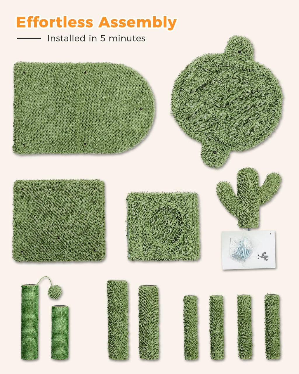 Cactus Cat Tree 40" Cat Tower with Large Metal Carpet Hammock, Cat Scratching Post for Indoor Cats with Condo & Replaceable Toy Ball, Green