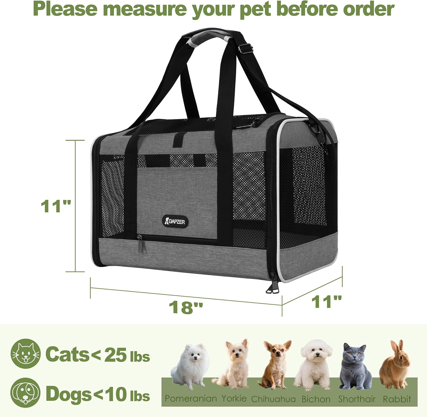 Cat Carrier 18x11x11 Top Load Soft Pet Travel Bag Over 15 lbs, Collapsible Small Dog Puppy Crate 10 Pounds, Small Animal Rabbit Kennel Carrying Case, Kitten Mesh Cage Medium Cat