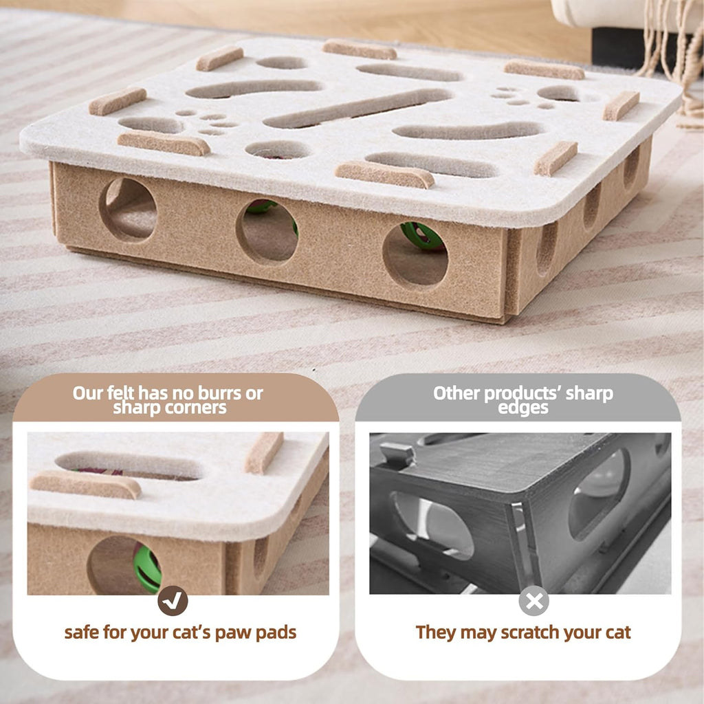 Interactive Cat Toy Puzzle Toys for Indoor Cats Felt Maze Box Kittern Toys Pet Cat Games Self Play Fun Exercise Hide Seek Moving Cat Toy for Bored Cats Encourages Hunting Instincts