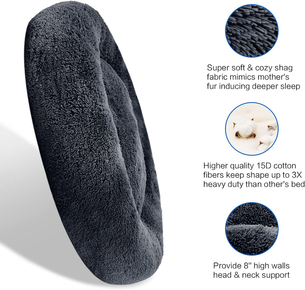 Plush Calming Donut Dog Beds for Small Dogs, Medium, Large & X-Large Breeds, Comfy Cuddler Dog Bed and Cat Bed in Faux Fur, Washable, Multiple Sizes S-XXL
