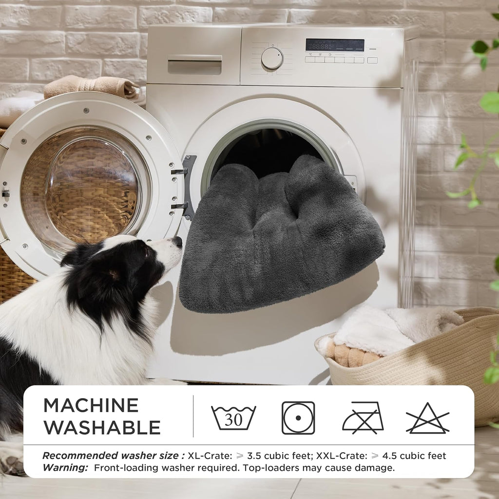 Small Dog Bed for Crate Washable, Comfort Fluffy Plush Pillow Bed Crate Pad, Non-Slip and Machine Washable Kennel Pet Sleeping Mat for Puppy/Cat, Dark Gray