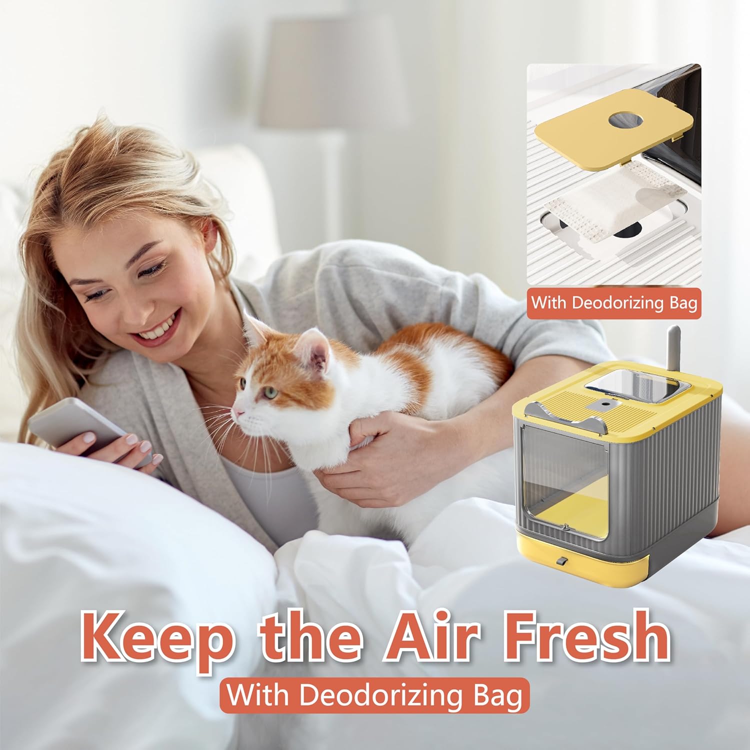 Cat Litter Box, Open Top High-Sided Metal Litter Box with Scoop, Extra Large Litter Boxes for Kitty Kitten and Big Cats, Anti-Urine Leakage, Non-Sticky, Easy to Clean (Grey)