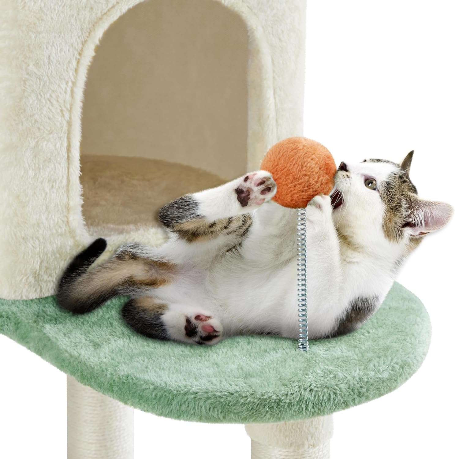Cat Tree Tower, Multi-Functional Activity Center w/Cat Paw-Shaped Platform, Scratching Posts, 2 Condos and Dangling Balls for Indoor Cats to Relax