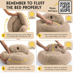 PetJett Calming Medium Dog Bed - Round Dog Beds, Anti-Slip & Washable Super Soft Fluffy Plush Donut Bed, Anti-Anxiety Premium Comfort Pet Bed, Fits Dogs - Beige