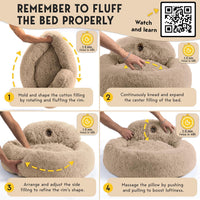 Calming Donut Dog Bed – Fluffy Faux Fur, Anti-Slip (Beige)