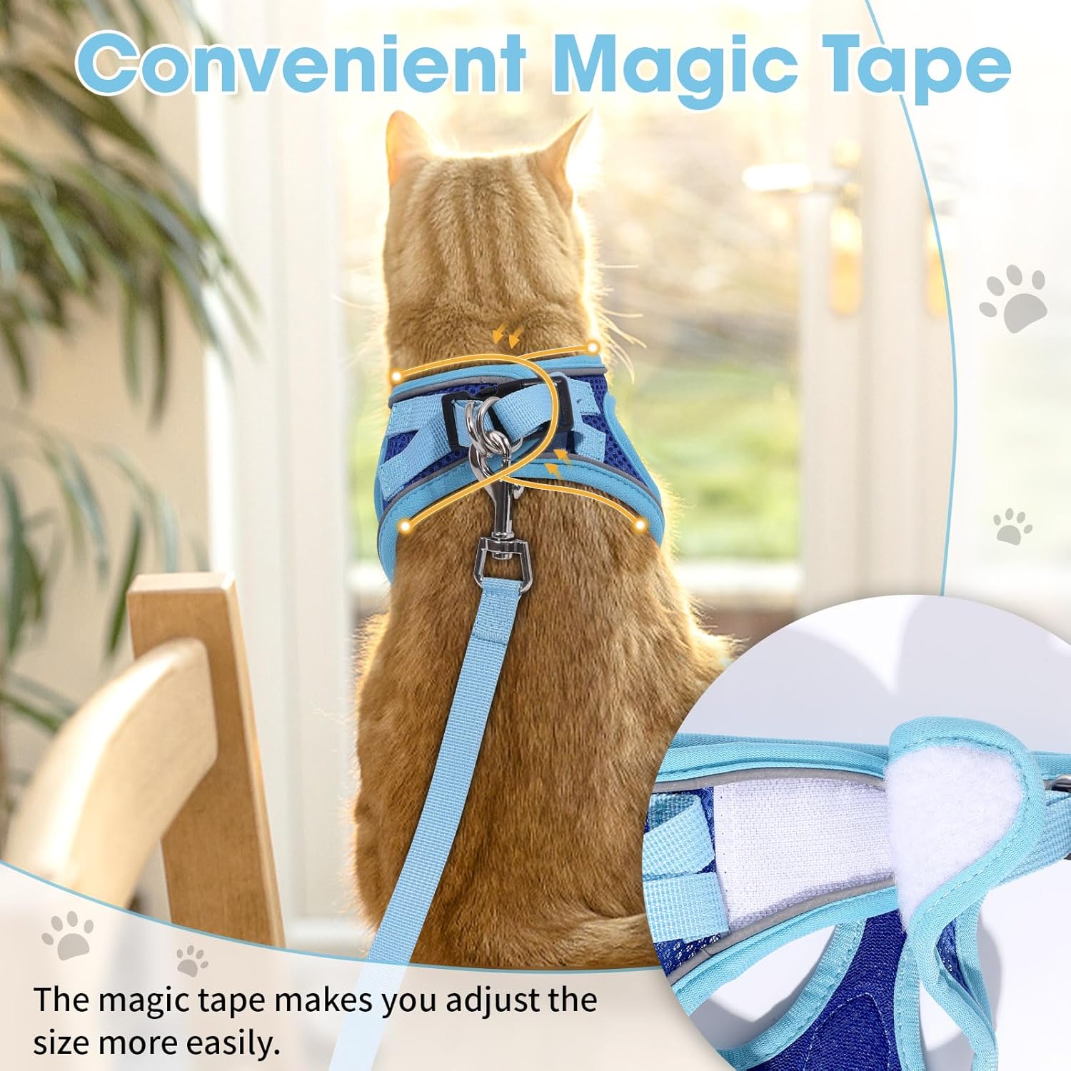 Cat Vest Harness and Leash Set for Walking Escape Proof, Adjustable Kitten Harness Breathable Mesh with Reflective Strips Harness for Kitty Puppy Bunny