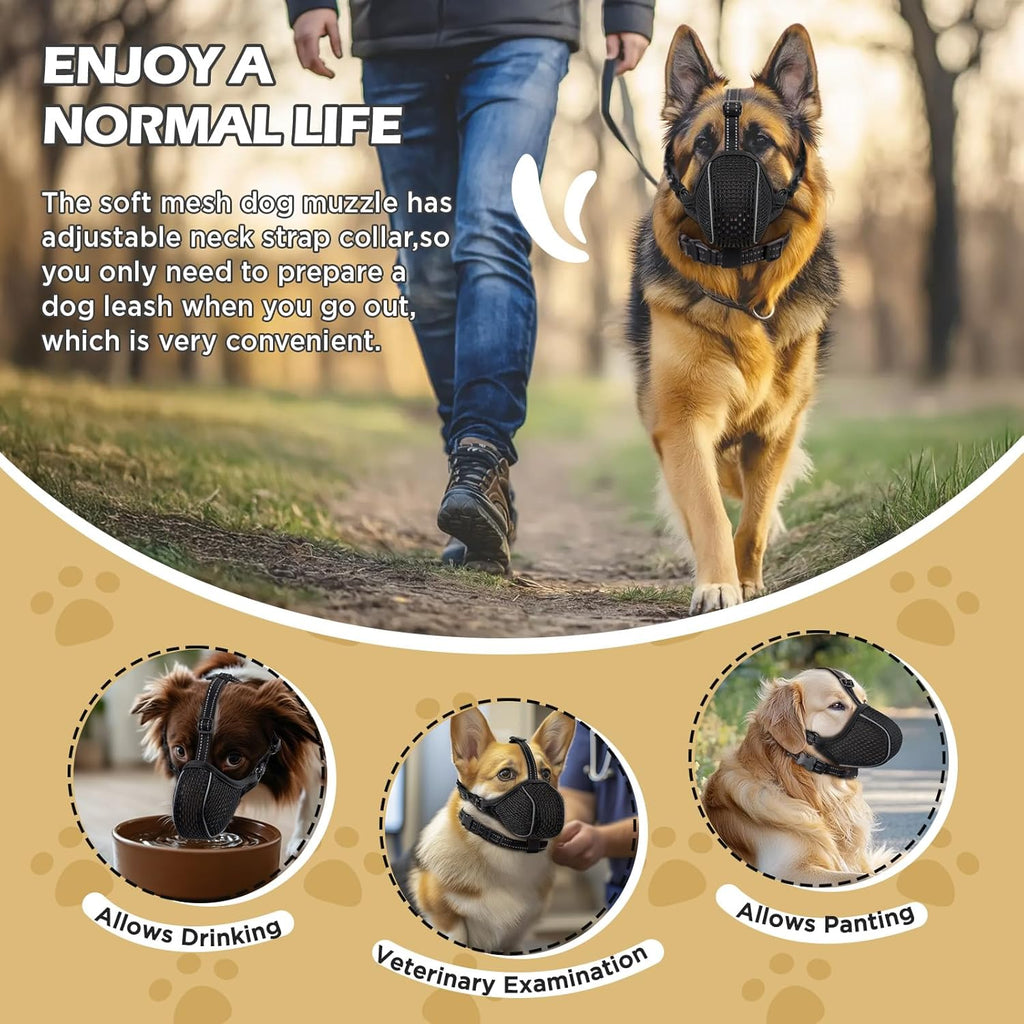 Dog Muzzle,Soft Nylon Muzzles Anti Biting Barking Chewing,Breathable Reflective Adjustable Loop Pets for Small Medium Large Sized Dogs,Allows Panting and Drinking