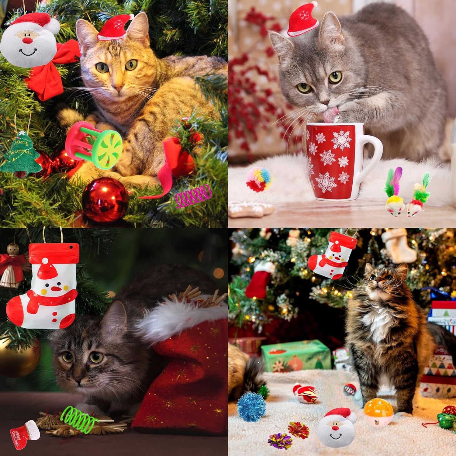 Christmas Cat Toys 19pcs, Christmas Stocking Assorted Toys Cat Gifts with Ball Toy, Cat Spring Toy, Mouse, Crinkle Balls, Interactive Cat Toy for Indoor Cats