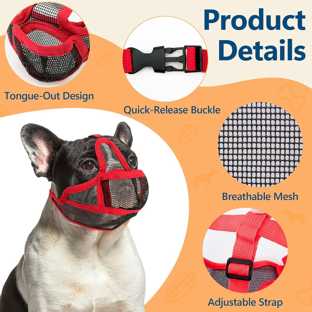Short Snout Dog Muzzle, Breathable Mesh French Bulldog Muzzle Full Pant Muzzles for Pitbull, Soft Flat Face Dog Muzzles for Pug Prevent Biting Allow Pant & Drink