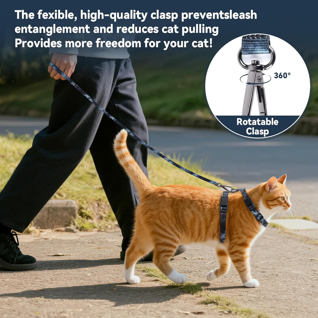 Cat Harness and Leash Set, 3-in-1 Escape Proof Adjustable, Comfortable Soft Lightweight, Safe, Easy to Wear, Walking Travel Kitten Harness for Small Medium Large Cats