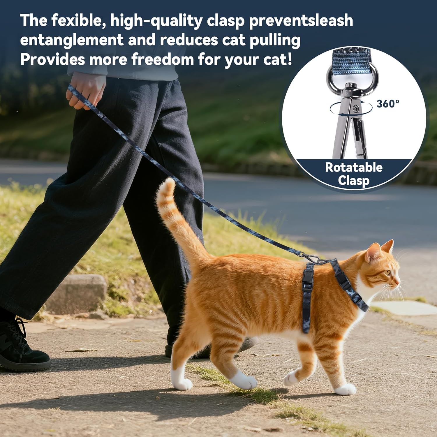 Cat Harness and Leash Set, 3-in-1 Escape Proof Adjustable, Comfortable Soft Lightweight, Safe, Easy to Wear, Walking Travel Kitten Harness for Small Medium Large Cats