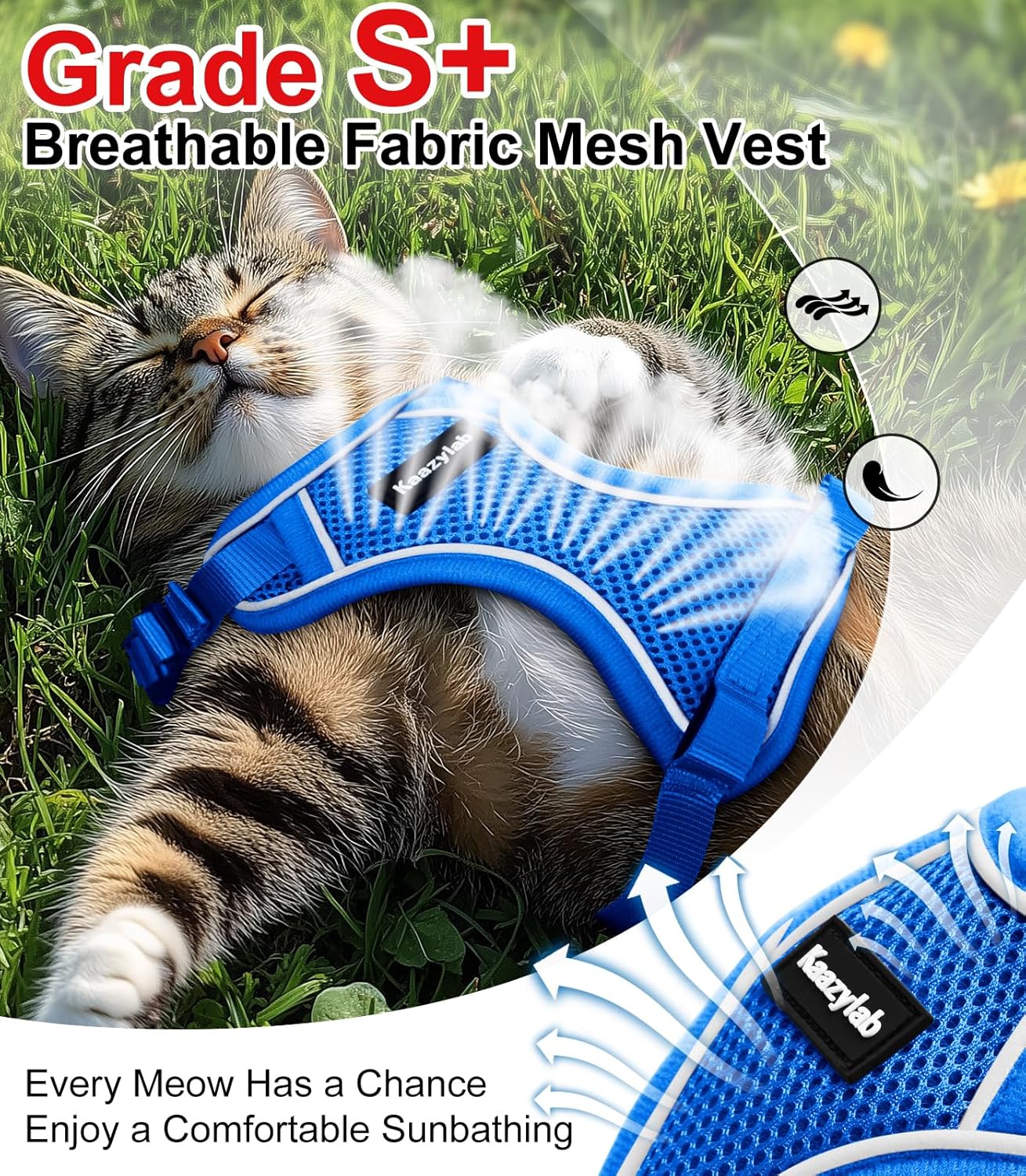 Cat Harness and Leash for Walking Escape Proof Soft Adjustable Cat Leash Breathable Comfortable Vest Easy to Wear Kitten Harness for Outdoor Travel Blue