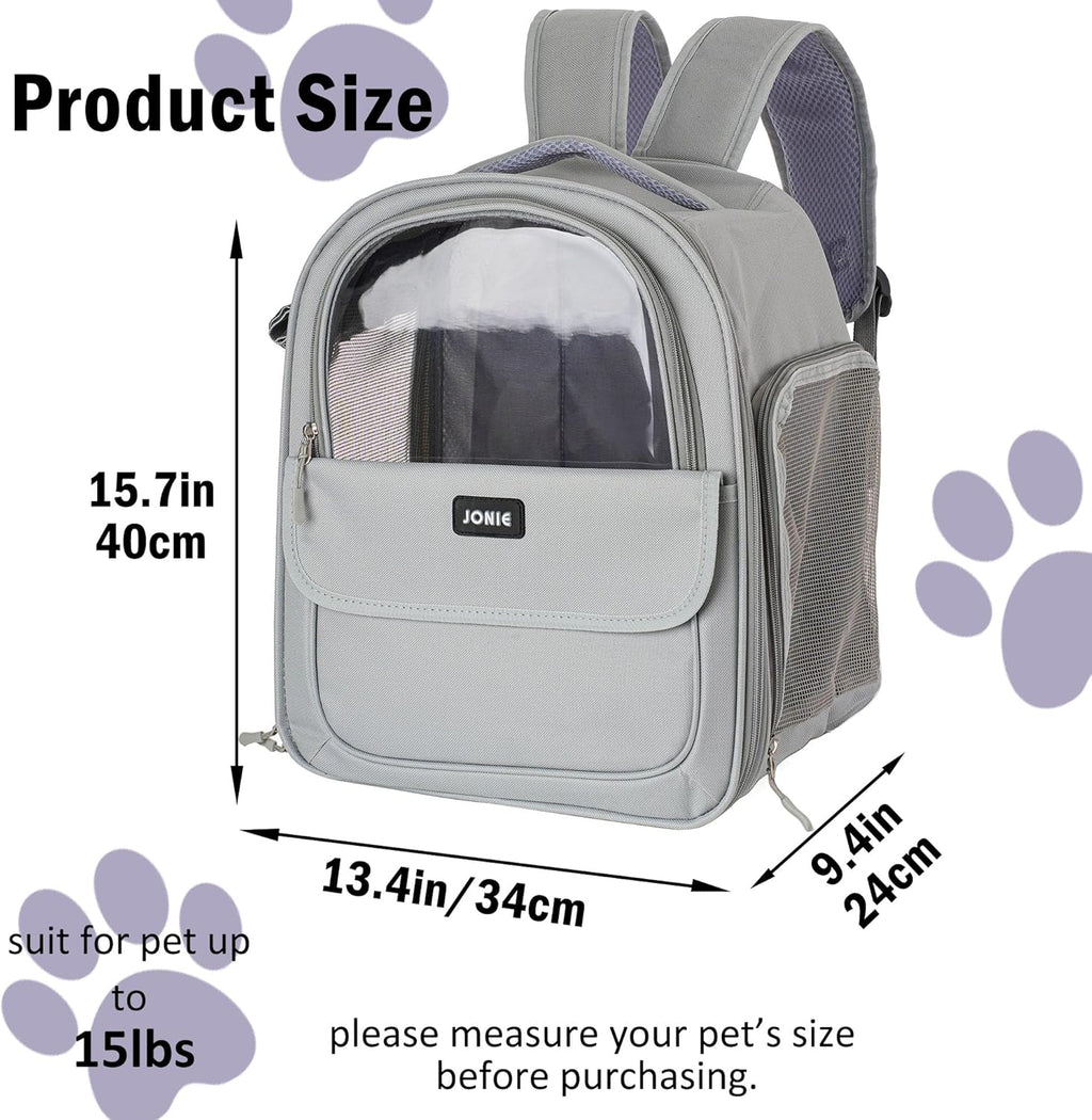 Cat Backpack Carrier for Large Cats up to 15lbs Pet Travel Backpack with Transparent Window Mesh Ventilated Portable Dog Cat Bag for Outdoor Hiking Mochila para Gatos transportadora mascota