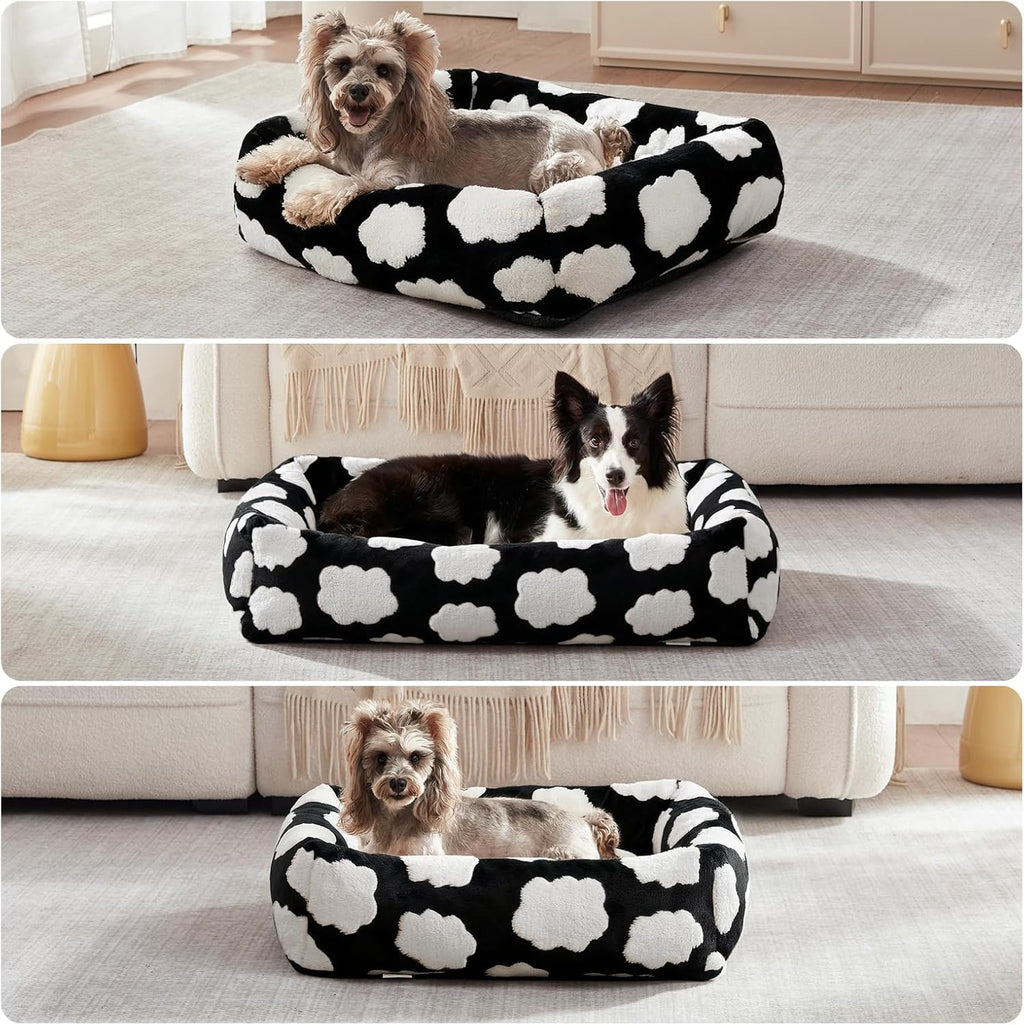 Large Dog Beds Large Sized Dog, Rectangle Washable Orthopedic Pet Bed with Removable Zipper Cover, Cute Soft Calming Puppy Pet Bed with Jacquard Shaggy Plush & Non Skid Bottom