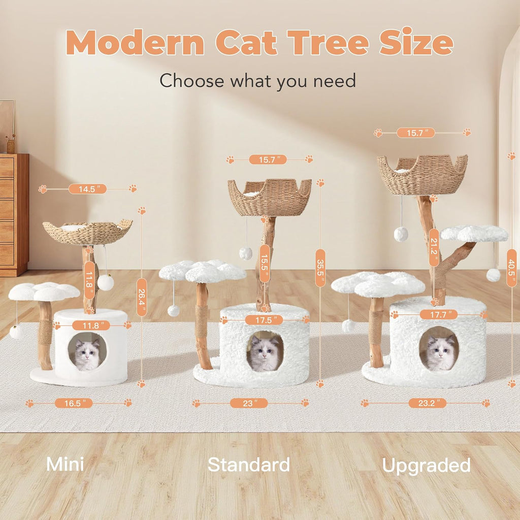 Modern Cat Tree, Wood Cat Tree Tower for Small Cats, Luxury Cat Condo with Scratching Posts and Flower Platforms, Cat Furniture