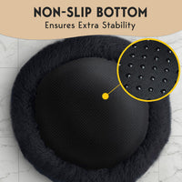 Calming Donut Dog Bed – Fluffy Faux Fur, Anti-Slip (Black)