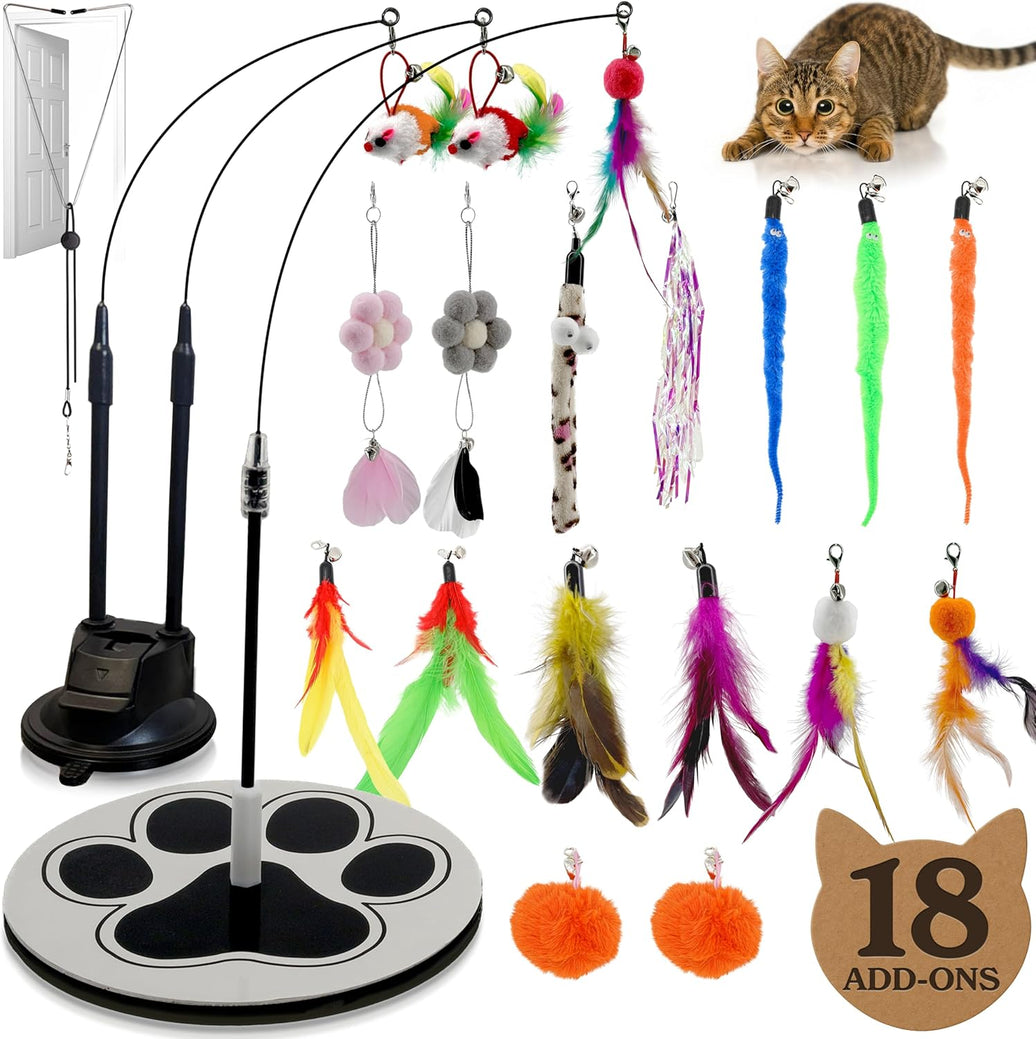 Suction Cup Flying Bird Cat Toy Set (18 pcs)