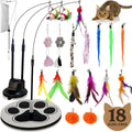 18pcs Interactive Cat Toys for Indoor Cats Suction Cup Cat Toys for Indoor Cats Bird Hunting Slefplay Simulation for Kitten Flying Bird Toy Feather Wand Attachments
