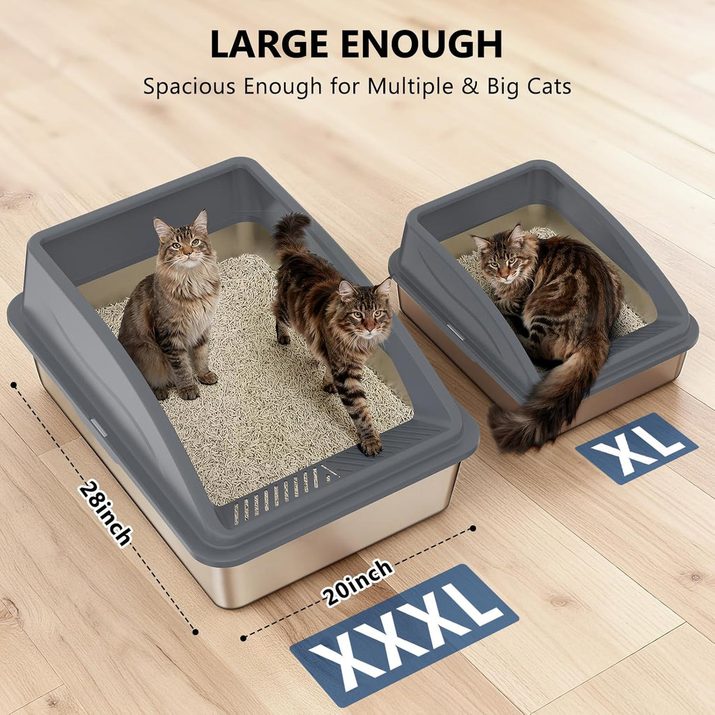 Stainless Steel Litter Box H Super Large Stainless Steel Litter Box, Suitable for Large Cats and Multiple Cats, Non-Sticky, Anti-Leakage, Easy to Clean
