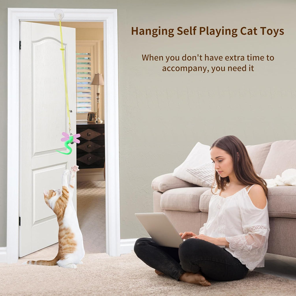 Interactive Cat Toys, 1 Interactive Wand, 8 Assorted Teaser Refills and 3 Indoor Cat Hanging Interactive Toy Suitable for Bored Adult Cats and Kittens Play Chase Exercise