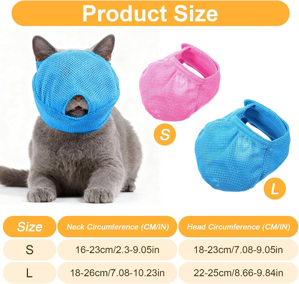 2Pcs Cat Muzzles Breathable Mesh Muzzles with Soft Mesh Covered, Cat Dog Grooming Restraint Muzzl Anti Bite Anti Meow Prevent from Biting