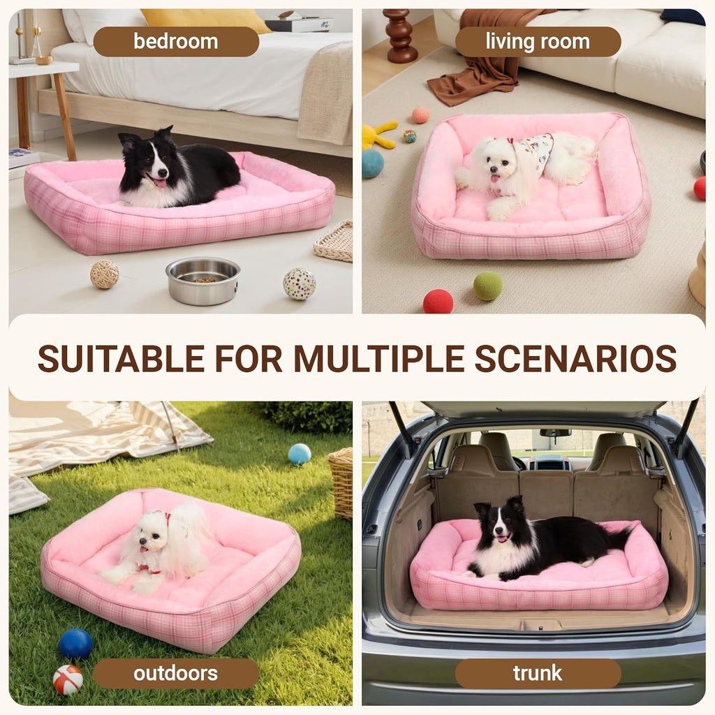 Dog Beds for Small Medium Dogs & Cats, Orthopedic Sleeping Pet Bed for Couch with Durable Puppy Cuddler and Anti-Slip Bottom Machine Washable((pink)