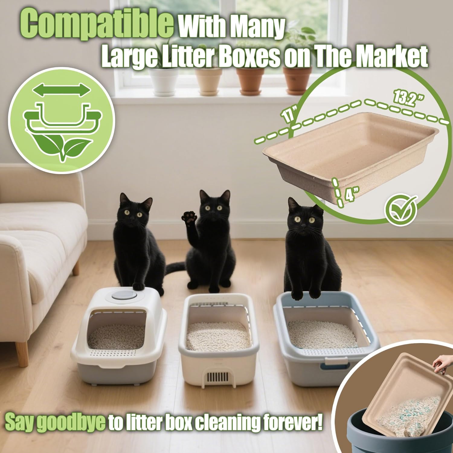 Litter Boxes for Cats  Leak-Proof Sustainable for Indoor/Travel Use Standalone or as Liner 4-Pack