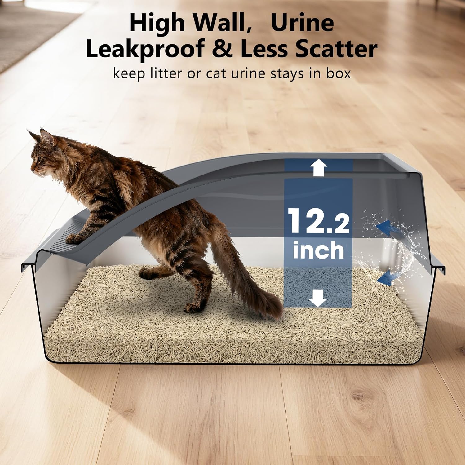 Stainless Steel Litter Box H Super Large Stainless Steel Litter Box, Suitable for Large Cats and Multiple Cats, Non-Sticky, Anti-Leakage, Easy to Clean