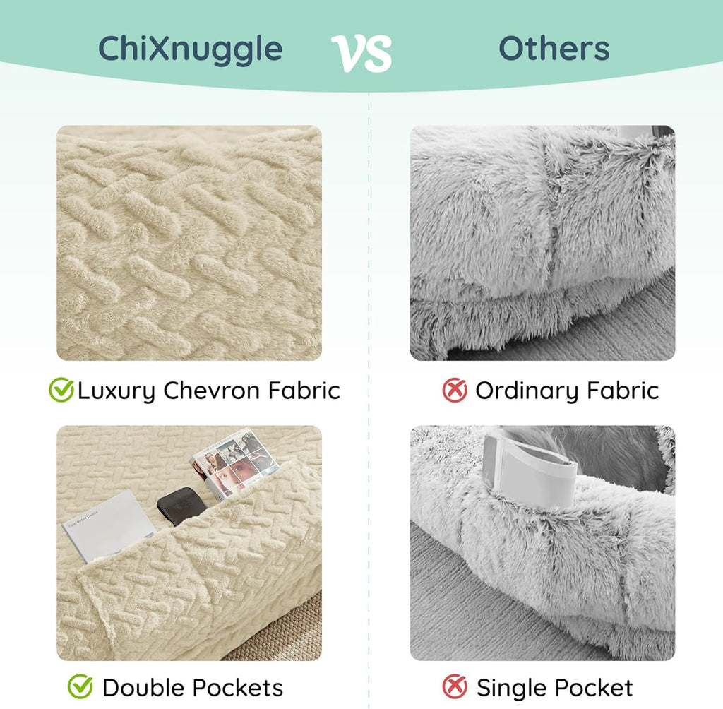 Human Dog Bed for Adult - Luxury Faux Fur Giant Size Dog Bed with Portable Handle, Egg Orthopedic Foam Bed with Blanket,, Linen